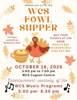 Fall leaves and turkey with details listed.